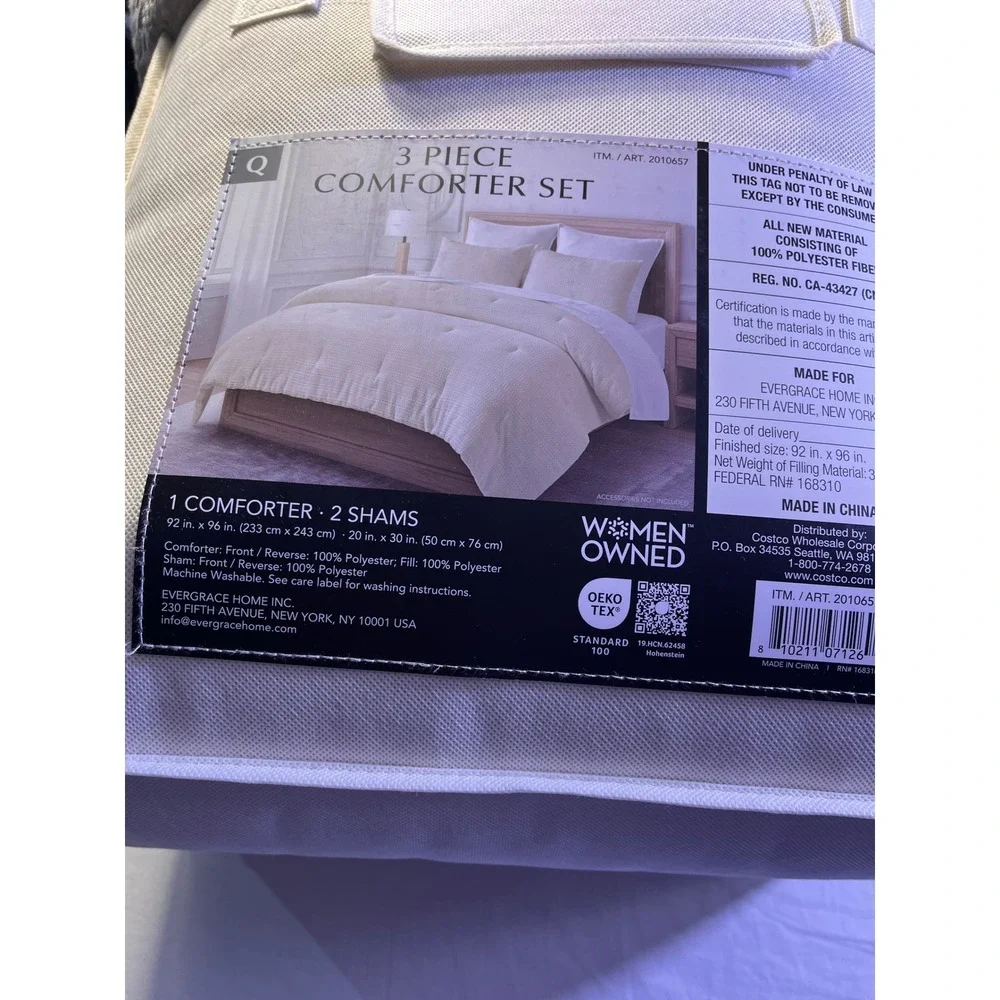 Evergrace 3 Piece Comforter Set Queen Cream NEW Textured Waffle Weave
